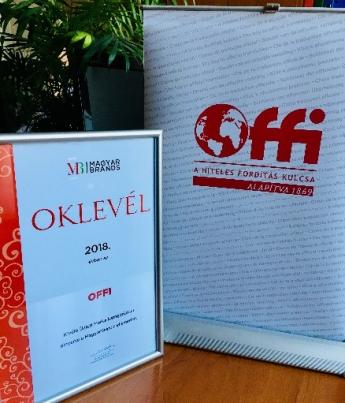 Magyar Brands oklevél az OFFI Zrt részére kiállítva